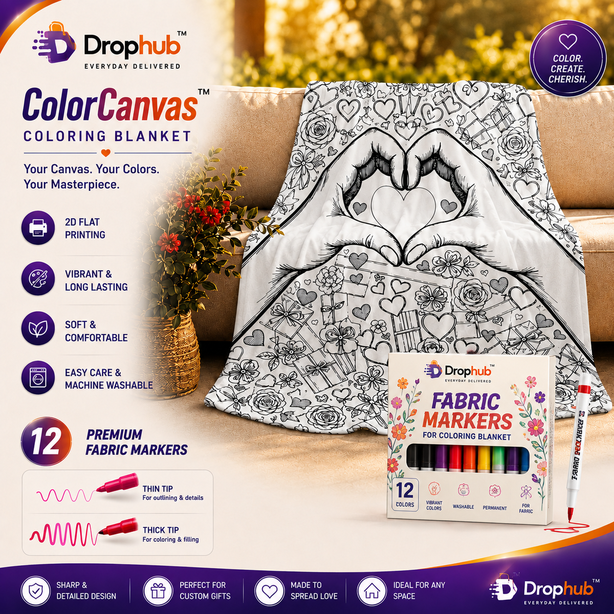 ColorCanvas – Heart Hand-Painted Coloring Blanket