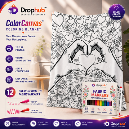ColorCanvas – Heart Hand-Painted Coloring Blanket